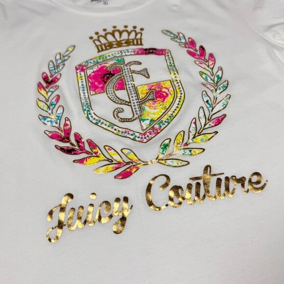 Juicy Couture VTG Y2K Graphic Tee Sz. L White Rhinestones Short Sleeve Preppy - Picture 6 of 12